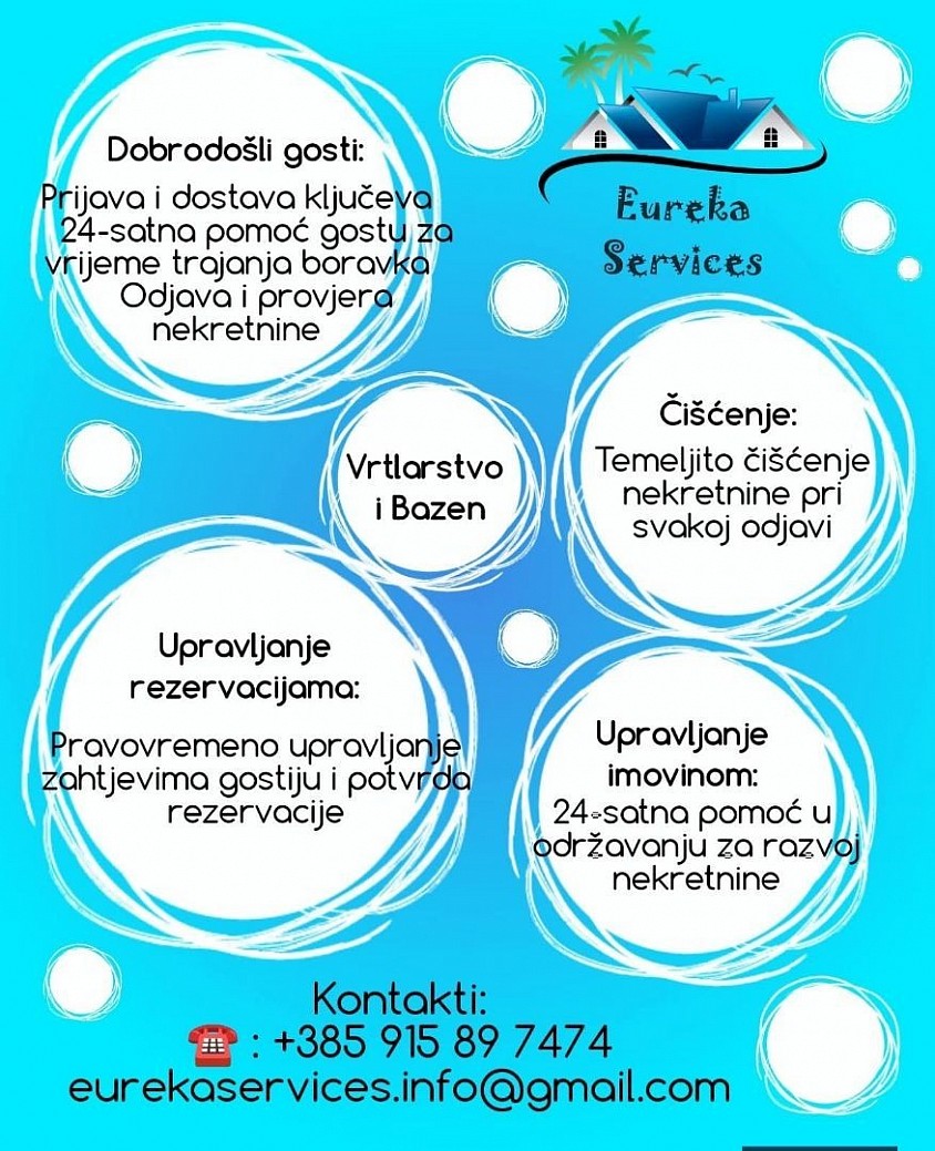 dobrodošli gosti, čišćenje, vrtlarstvo, redovno održavanje, upravljanje  rezervacija